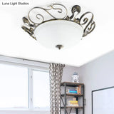 Black 3-Light Classic Ceiling Fixture With White Glass Bowl - Ideal For Living Room Flush Lighting