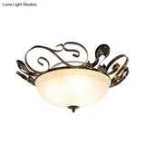 Black 3-Light Classic Ceiling Fixture With White Glass Bowl - Ideal For Living Room Flush Lighting