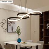 Black Acrylic Art Deco Led Chandelier: Musical Note-Inspired Suspension Light For Dining Room