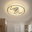Black Acrylic Led Bedroom Flush Mount Lamp With Modern Ring And Spiral Line Design