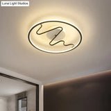 Black Acrylic Led Bedroom Flush Mount Lamp With Modern Ring And Spiral Line Design