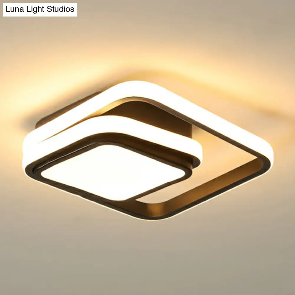 Black Acrylic Led Flush Mount Ceiling Light - Minimalist Square Foyer Lamp