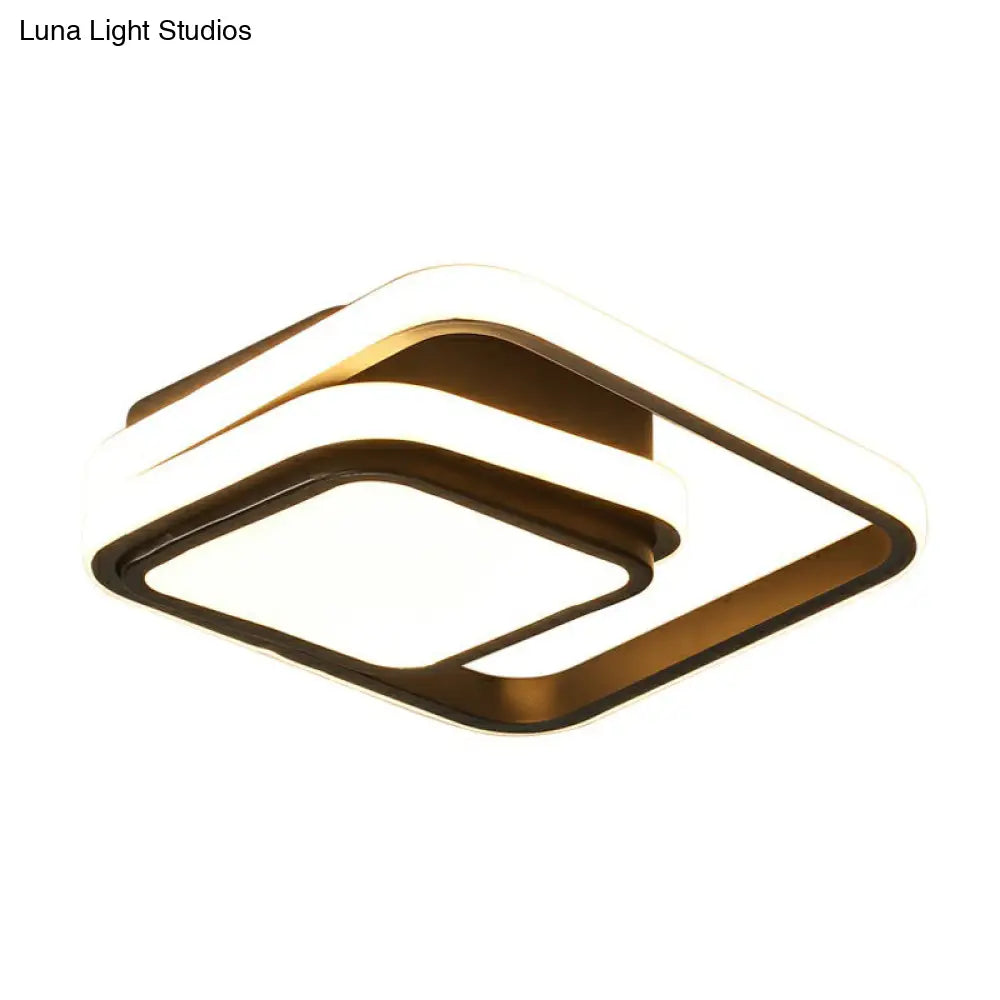 Black Acrylic Led Flush Mount Ceiling Light - Minimalist Square Foyer Lamp