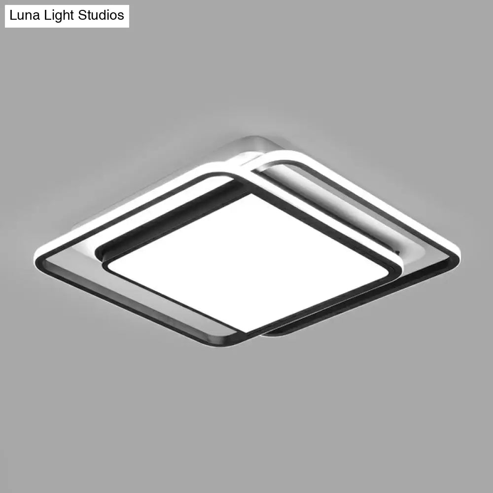 Black Acrylic Nordic Led Ceiling Light For Bedroom - Square Flush Mount Fixture / 16.5 White