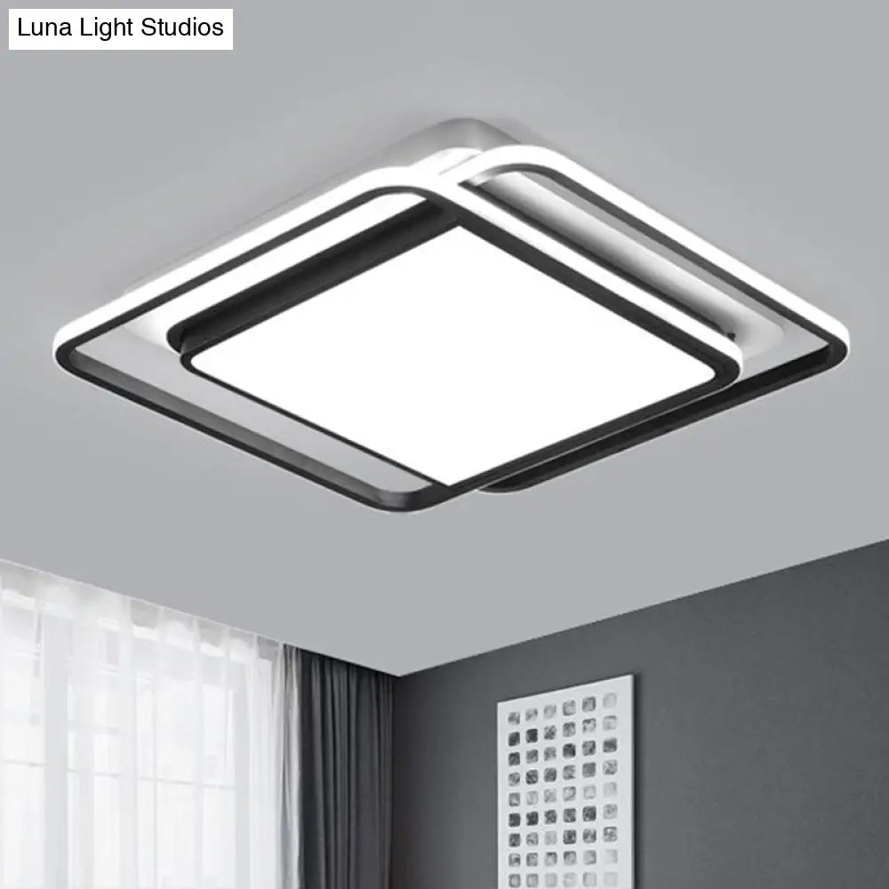 Black Acrylic Nordic Led Ceiling Light For Bedroom - Square Flush Mount Fixture
