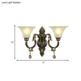 Black And Gold Crystal Raindrop Bell Shade Wall Sconce Light Fixture With 2-Bulb Mount