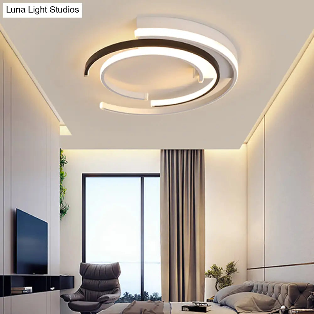 Black And White Led Circular Flush Mount For Modern Acrylic Bedroom Lighting