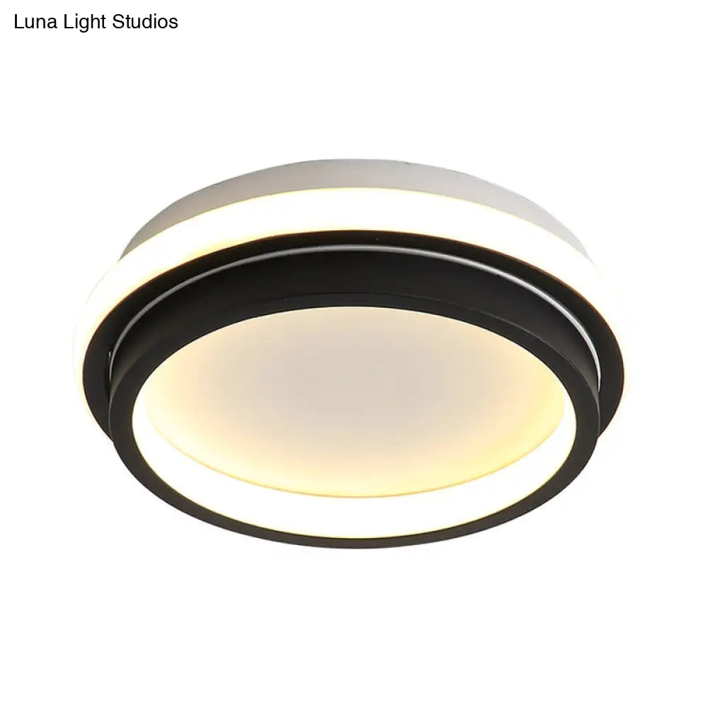 Black And White Minimalist Led Ceiling Lamp With Recessed Diffuser - Small Square/Round Flush Light