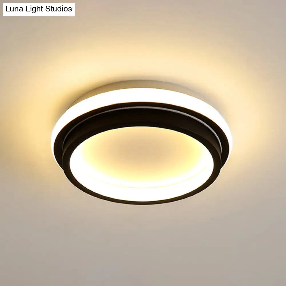 Black And White Minimalist Led Ceiling Lamp With Recessed Diffuser - Small Square/Round Flush Light