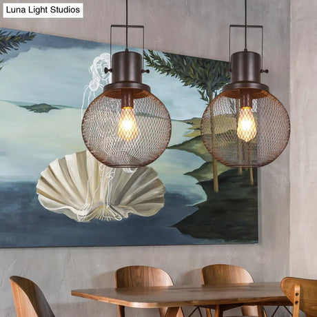 Black Antique Metal Pendant Lamp With Globe Design - Perfect For Dining Room Ceiling