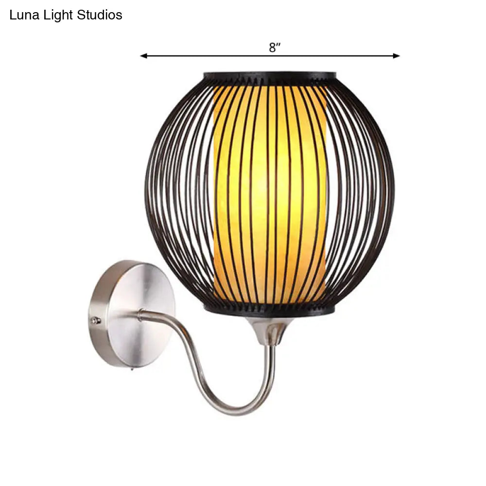 Black Asian Style Bamboo Wall Lamp With Gooseneck Arm - 1-Light Sconce Lighting For Bedside
