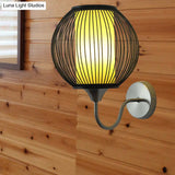 Black Asian Style Bamboo Wall Lamp With Gooseneck Arm - 1-Light Sconce Lighting For Bedside