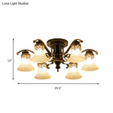 Black Bell Semi Flush Mount Ceiling Light Fixture - Classic Frosted Glass 3/6/8 Lights For Living