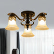 Black Bell Semi Flush Mount Ceiling Light Fixture - Classic Frosted Glass 3/6/8 Lights For Living