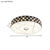 Black Beveled Crystal Led Drum Flushmount Ceiling Light For Guest Room