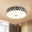 Black Beveled Crystal Led Drum Flushmount Ceiling Light For Guest Room