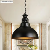 Black/Brass 1-Light Hanging Pendant For Dining Room - Loft Style Dome Shade Fixture