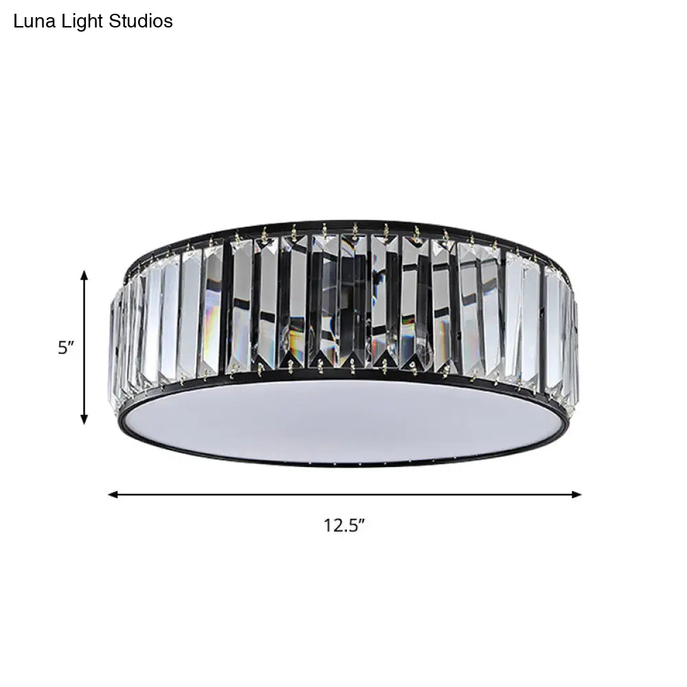 Black/Bronze Drum Flush Mount Crystal Ceiling Light - Elegant 3/4/5-Light Lamp For Bedroom