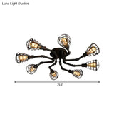 Black/Bronze Metal Twisted Pipe Semi Flush Light Fixture For Restaurant - 4/6/8 Bulbs