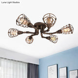 Black/Bronze Metal Twisted Pipe Semi Flush Light Fixture For Restaurant - 4/6/8 Bulbs