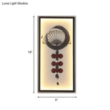 Black Chinese Style Led Wall Sconce With Abstract Living Room Mural Light