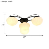 Black Classic Semi Flush Light With White Glass Bowl For Corridor - 3/4/6 Lights Ceiling Lighting