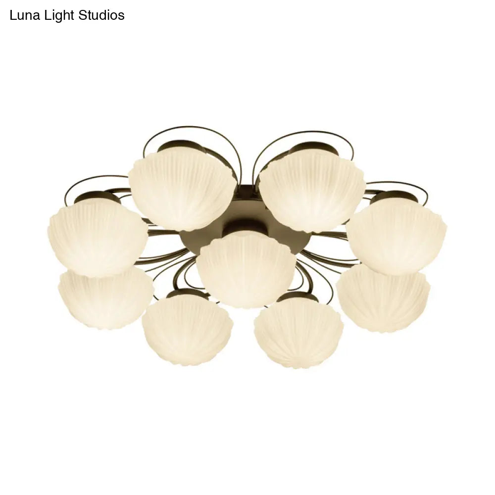 Black Classic Semi Flush Light With White Glass Bowl For Corridor - 3/4/6 Lights Ceiling Lighting