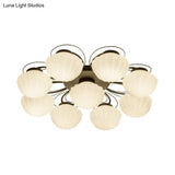 Black Classic Semi Flush Light With White Glass Bowl For Corridor - 3/4/6 Lights Ceiling Lighting