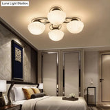 Black Classic Semi Flush Light With White Glass Bowl For Corridor - 3/4/6 Lights Ceiling Lighting