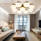 Black Classic Semi Flush Light With White Glass Bowl For Corridor - 3/4/6 Lights Ceiling Lighting