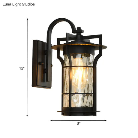 Black Country Wall Sconce With Clear Water Glass And 1 Bulb For Corner Mounting