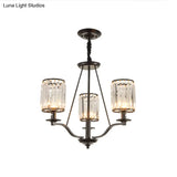 Black Crystal Beveled Pendant Light - Cylinder Chandelier For Living Room Ceiling Country Style