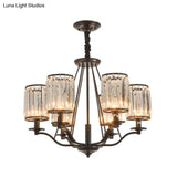 Black Crystal Beveled Pendant Light - Cylinder Chandelier For Living Room Ceiling Country Style