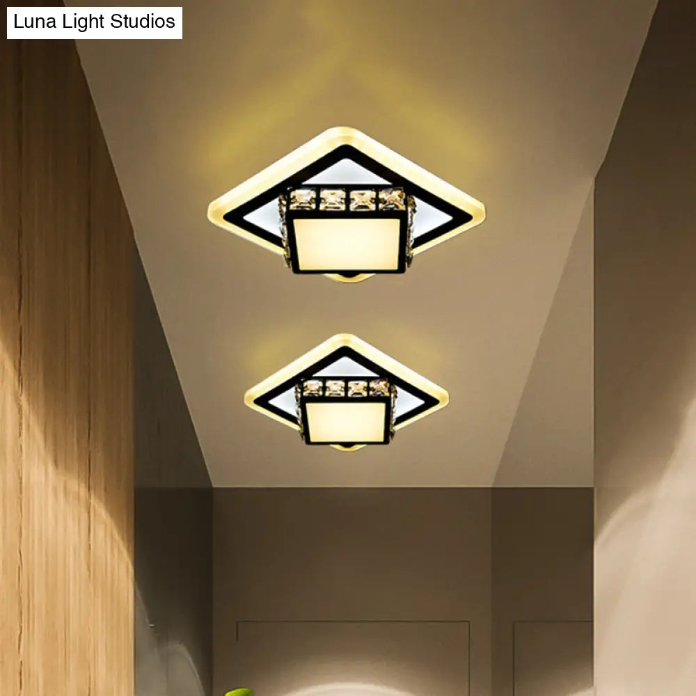 Black Crystal Block Led Flush Mount Ceiling Light For Doorway - Round/Square Simplicity