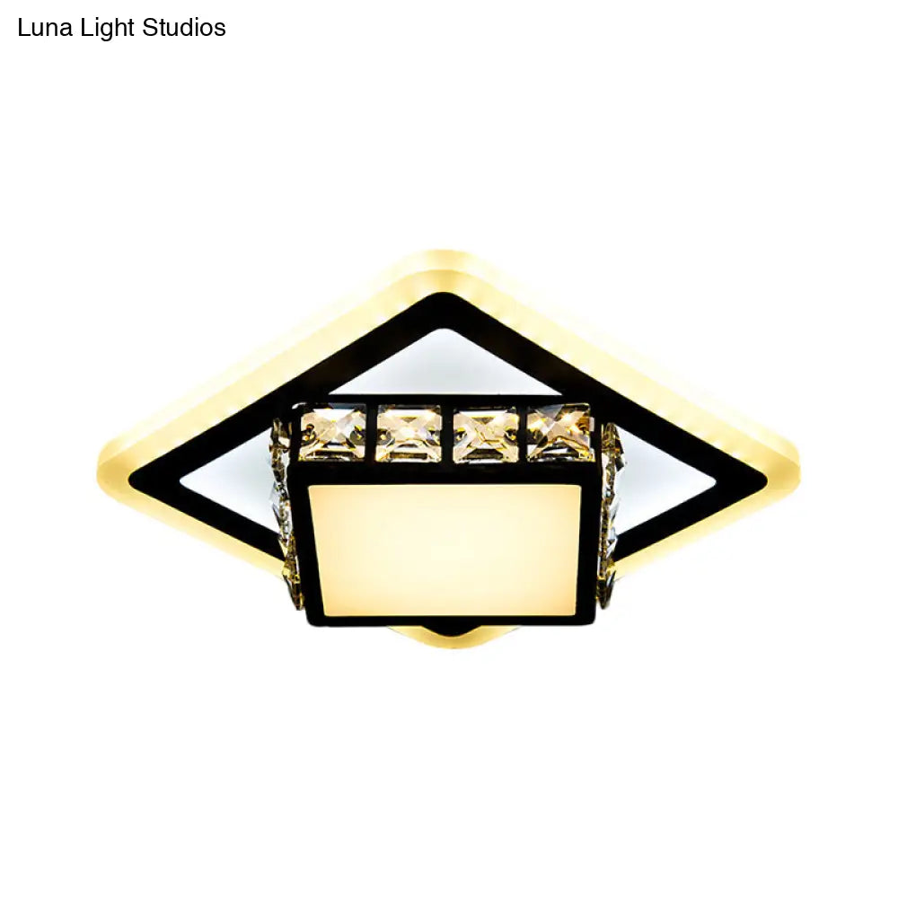 Black Crystal Block Led Flush Mount Ceiling Light For Doorway - Round/Square Simplicity