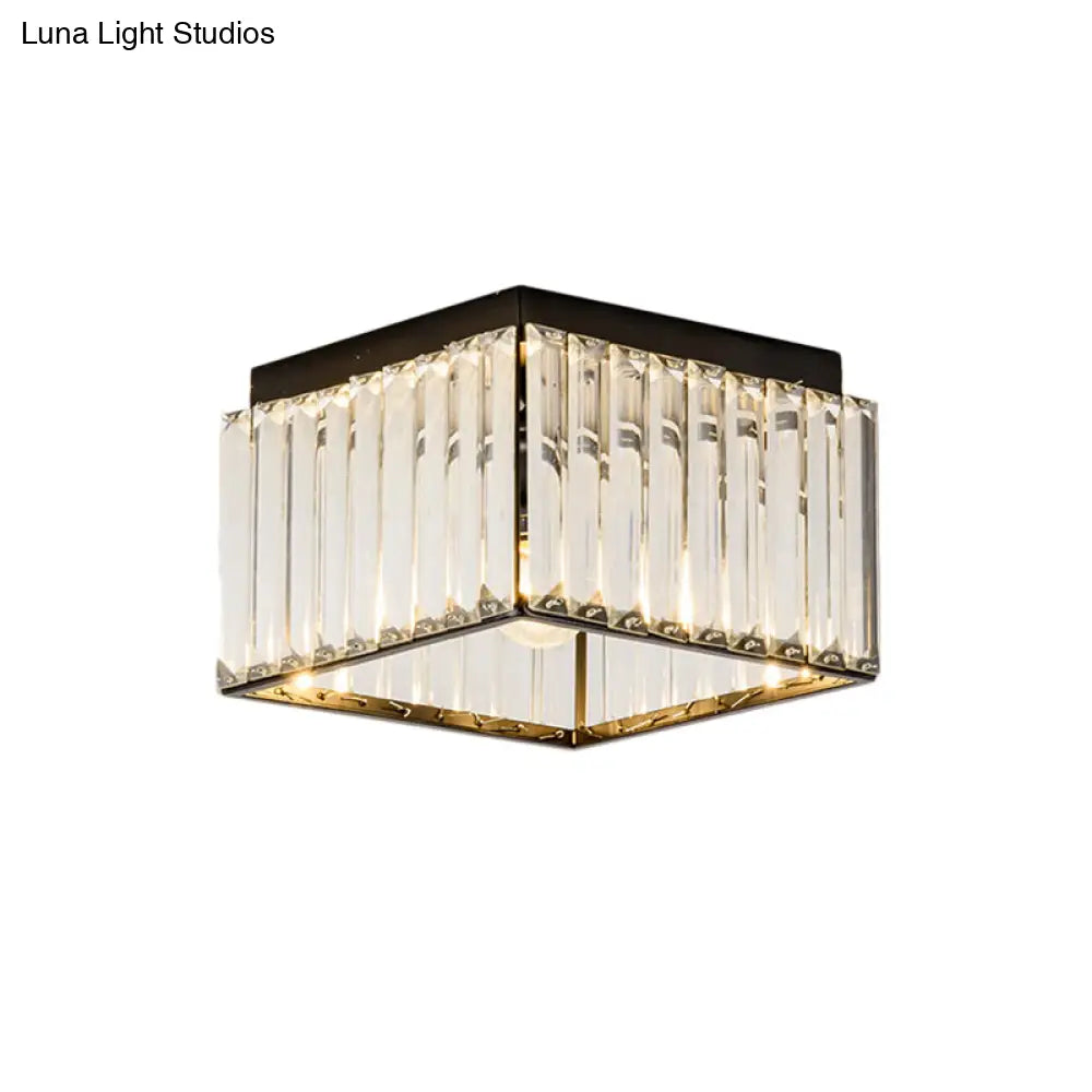 Black Crystal Flush Mount Ceiling Light - Modern Rectangular Design