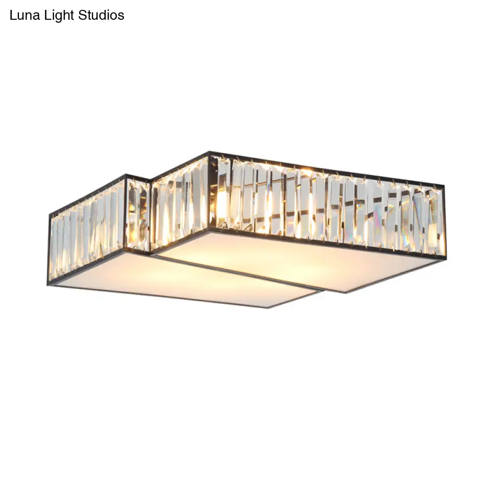 Black Crystal Rectangle Flushmount Ceiling Light Fixture - Contemporary With 4 Geometric Bulbs