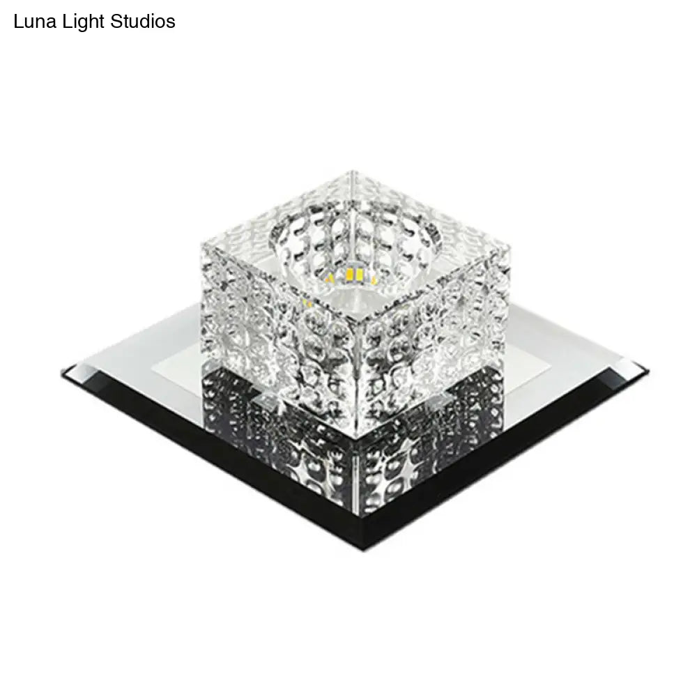 Black Crystal Square Led Flush Mount Ceiling Light For Foyer