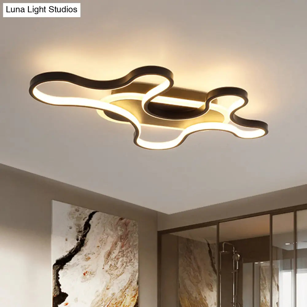 Black Curved Flush Mount Led Ceiling Lamp With Minimalist Acrylic Design - Warm/White Light