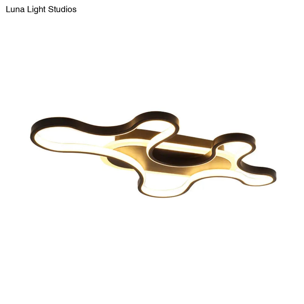 Black Curved Flush Mount Led Ceiling Lamp With Minimalist Acrylic Design - Warm/White Light
