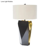 Black Cylinder Small Desk Lamp With Fabric Shade - Contemporary 1 Bulb Task Lighting