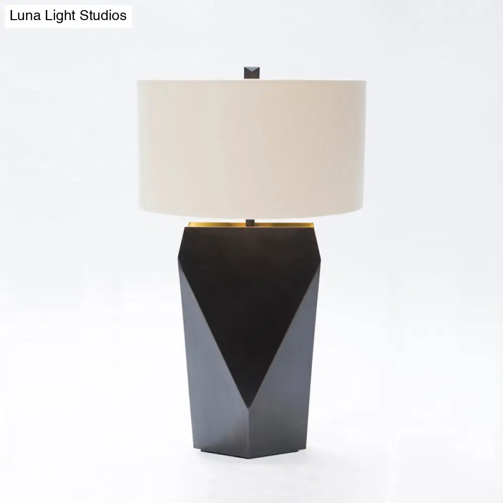 Black Cylinder Small Desk Lamp With Fabric Shade - Contemporary 1 Bulb Task Lighting