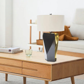 Black Cylinder Small Desk Lamp With Fabric Shade - Contemporary 1 Bulb Task Lighting