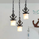 Black Cylinder Suspension Lamp: Creative 3-Light Pendant With Opaque Glass Anchor Chain Linear/Round