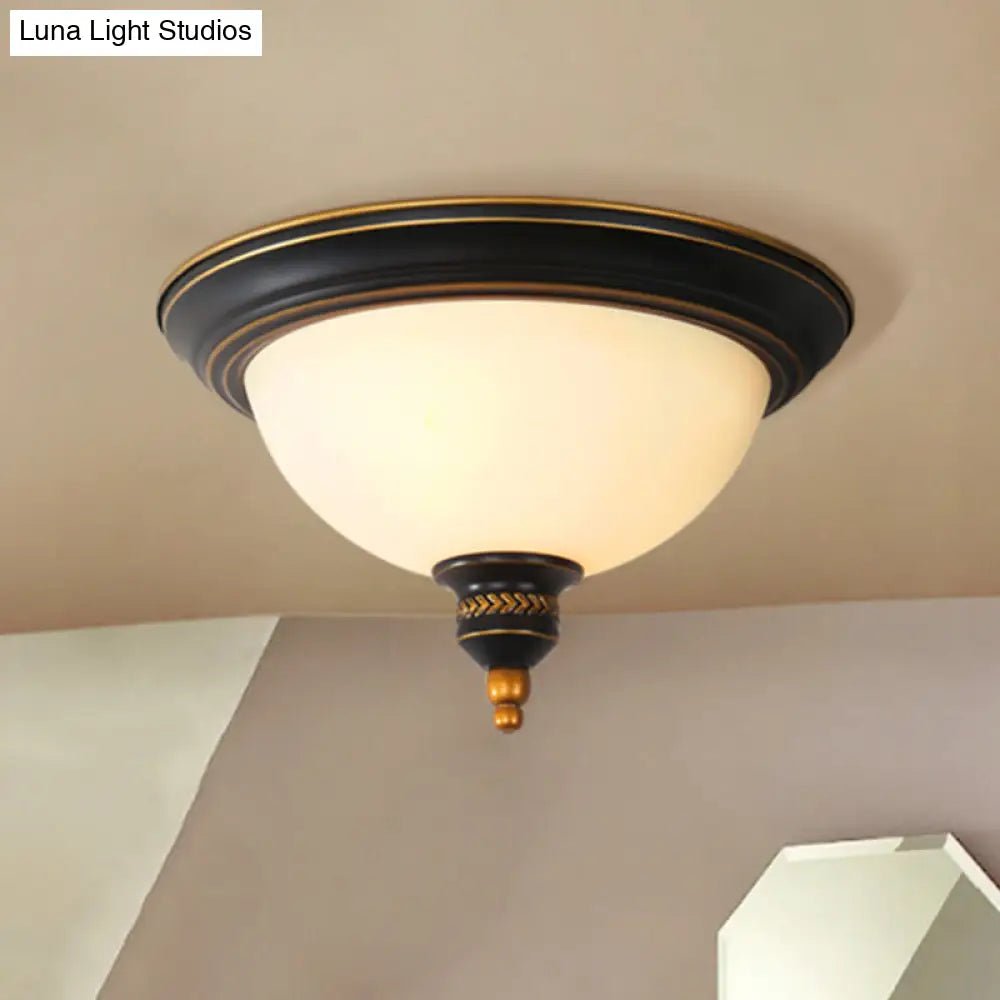 Black Dome Flush Mount Ceiling Light With Traditional Opal Glass And 3 Bulbs – Perfect For Living