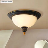 Black Dome Flush Mount Ceiling Light With Traditional Opal Glass And 3 Bulbs – Perfect For Living
