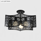 Black Drum Design Semi Flush Light - Vintage Retro Metallic 3-Head Foyer Mount 16’/16.5’ W