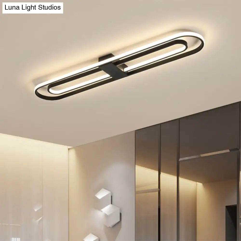 Black Dual Rectangle Led Flush Ceiling Light Modern Metallic Mount Fixture 16’/23.5’/31.5’