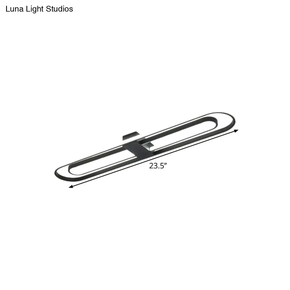 Black Dual Rectangle Led Flush Ceiling Light Modern Metallic Mount Fixture 16’/23.5’/31.5’