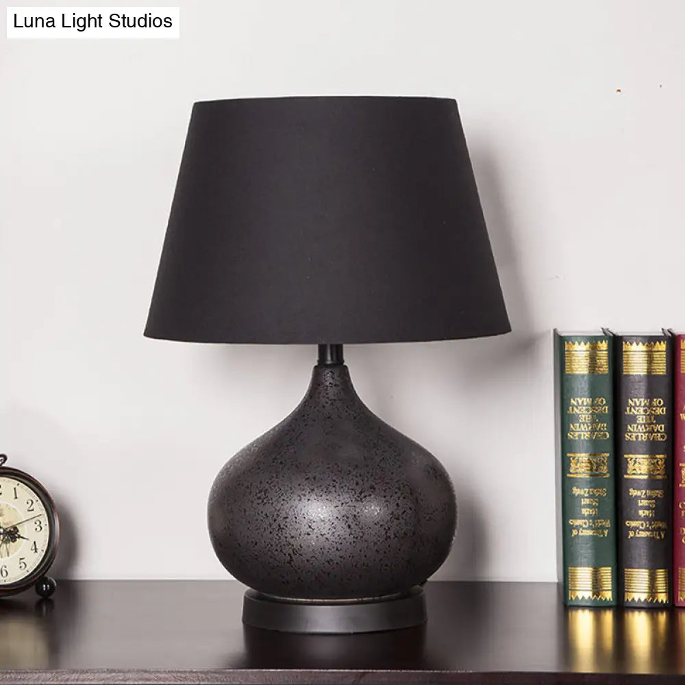 Black Fabric Tapered Drum Task Table Lamp - Modern Design 1 Bulb For Night Lighting